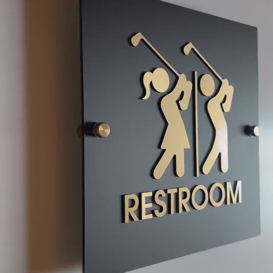 Black & Gold Acrylic Golf Restroom Sign