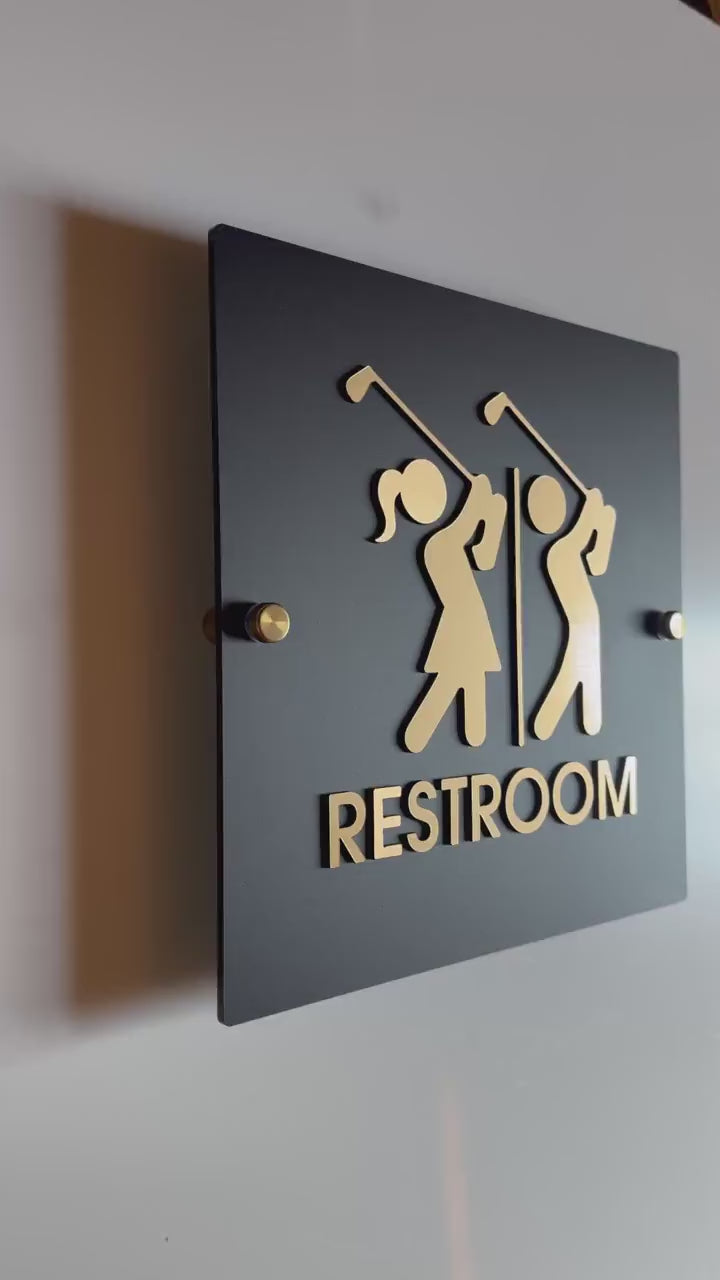 Black & Gold Acrylic Golf Restroom Sign