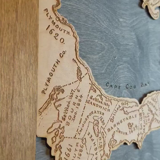 Cape Cod Map Framed Wood Map | Engraved Wooden Wall Hanging | 18x14.5”