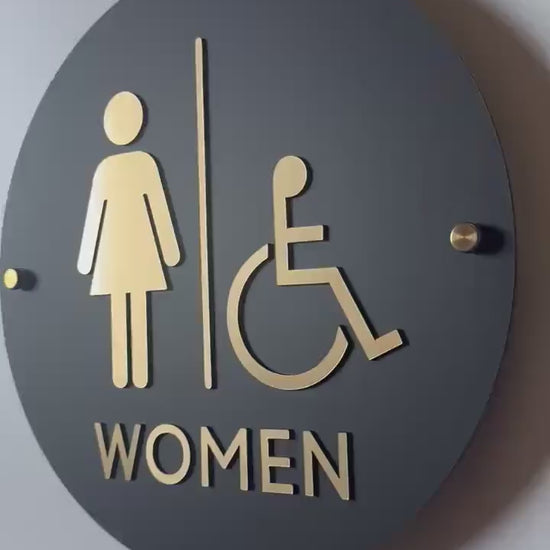 Black and Gold Acrylic Bathroom Sign | Unisex Men Women Handicap Designs | Business Restroom Signs