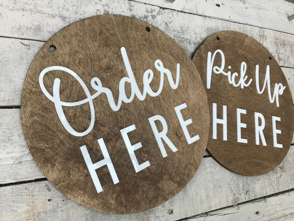 Order Here Pickup Here BUSINESS Sign | Custom COFFEE SHOP Restaurant Bakery Ice Cream Stand | Cafe Decor Signs | Rustic Modern Display