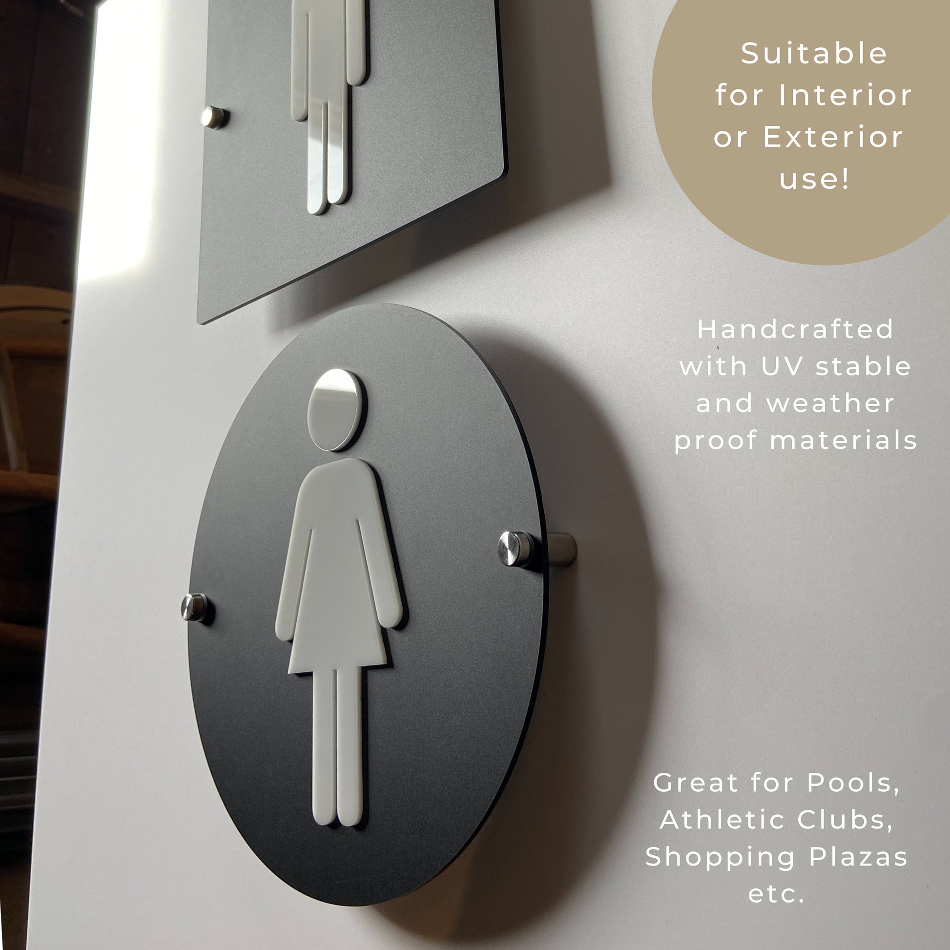 Outdoor/Indoor Restroom Signs | UV Stable Modern Acrylic Office Cafe Business Men Women Handicap Bathroom 9x9 "|Priced per sign not as a set