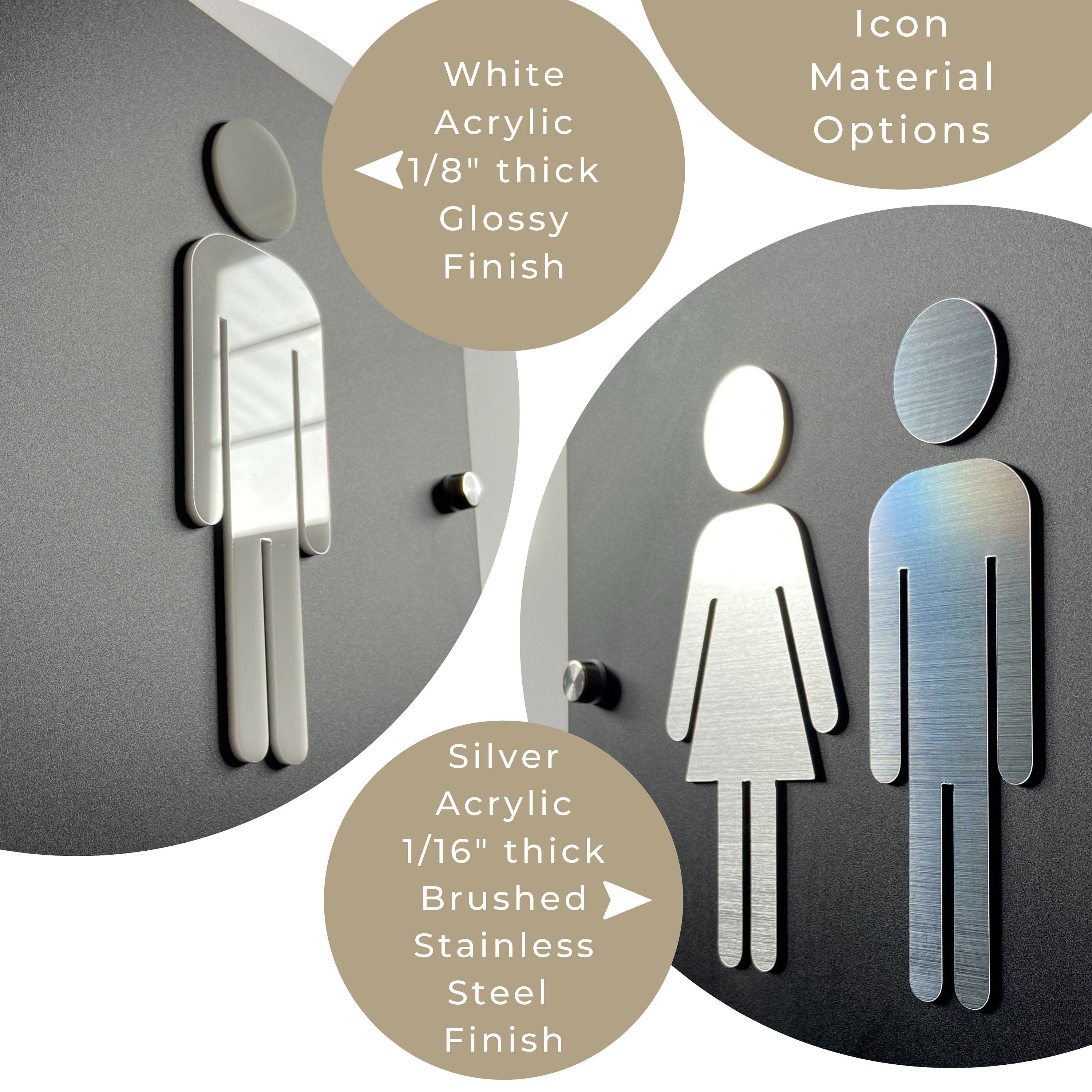 Outdoor/Indoor Restroom Signs | UV good Stable Modern Acrylic Office Cafe Business Men Women Handicap Bathroom 9x9 