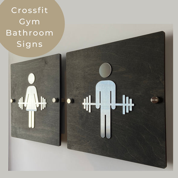 12x12" Crossfit Gym Bathroom Women Men Unisex Cycling Studio Restroom Signs Acrylic Rustic Wood | Priced per sign not as a set