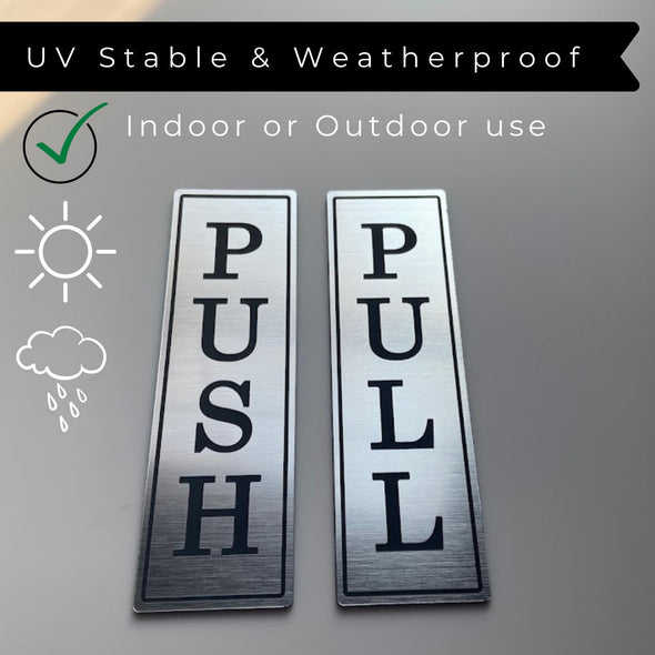 Push Pull Door Sign | Set of 2 Engraved Decal | Coffee Shop Entrance Business Sign | 3M Adhesive Easy to Install | Weatherproof UV Resistant