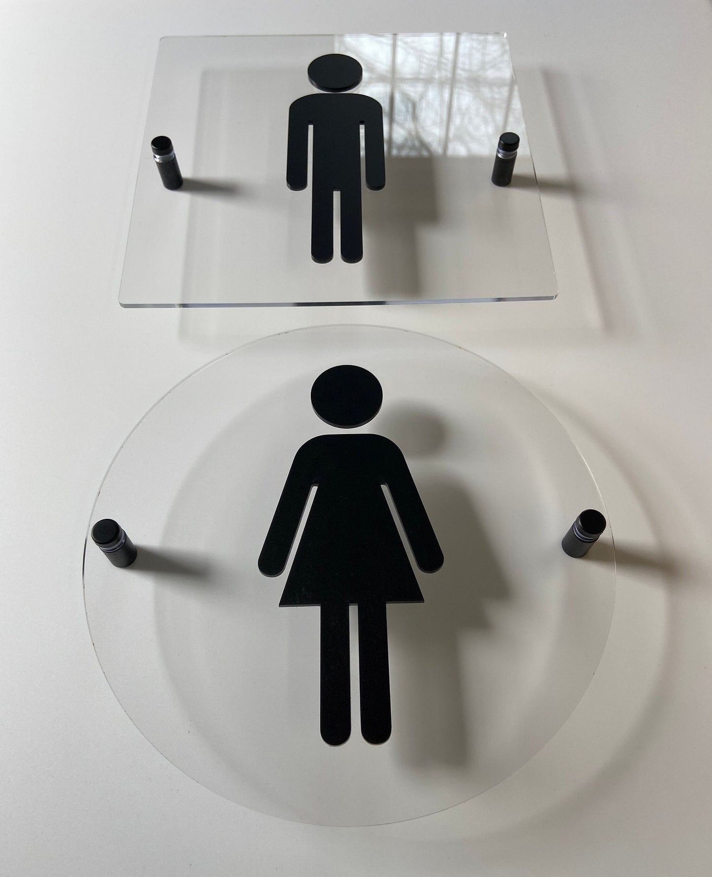 CrossFit Gym Clear Acrylic Floating Restroom Signs | Men Women Handicap Bathroom 9 x 9 "| Priced per sign not as a set