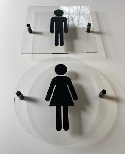 Clear Acrylic Floating Restroom Signs | Office Cafe Business Men Women Handicap Bathroom 9 x 9 "| Priced per sign not as a set
