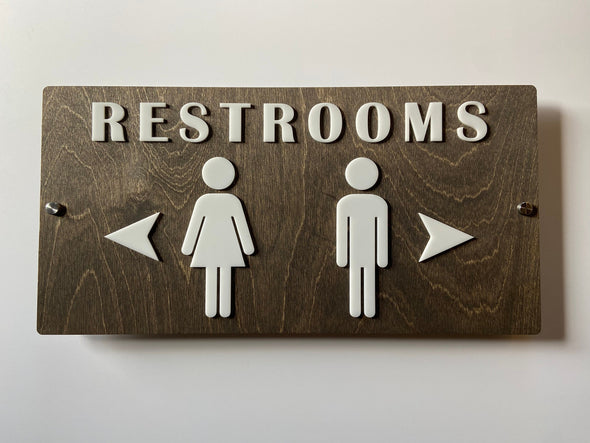 Women Men Unisex Office Directional Restroom Sign Acrylic Coffee Shop Business Handicap Bathroom Rustic Wood | 9x18"