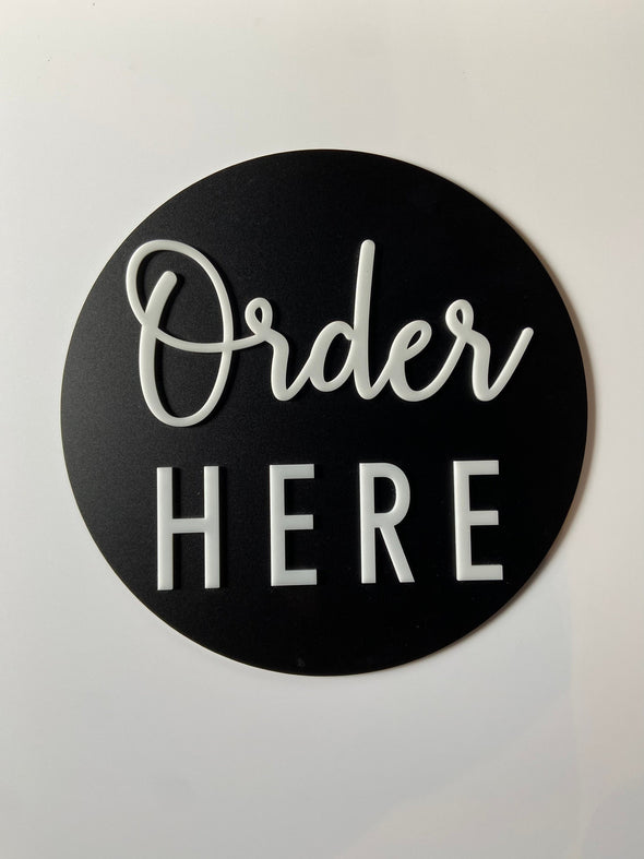 Order Here Pickup Here Outdoor Business Sign | Weatherproof and UV Stable | Food Truck Ice Cream Window | 3M Adhesive Backing 12x12” Round