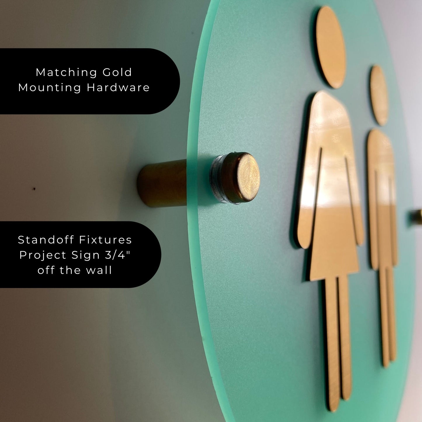 Aqua and Gold Acrylic Semi Transparent Restroom Signs | Business Men Women Handicap Bathroom 9x9" or 12x12" | Priced per sign not as a set