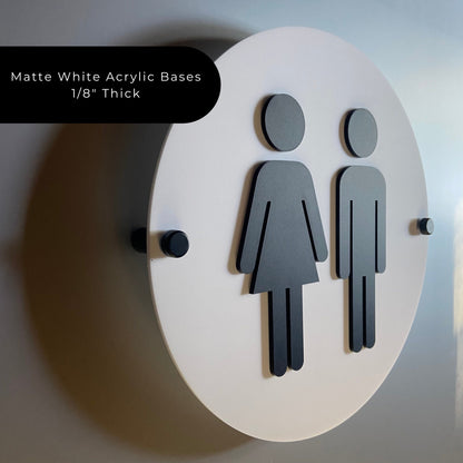 Matte White and Black Acrylic Restroom Signs Office Cafe Business Men Women Handicap Bathroom 9x9" or 12x12" | Priced per sign not as a set